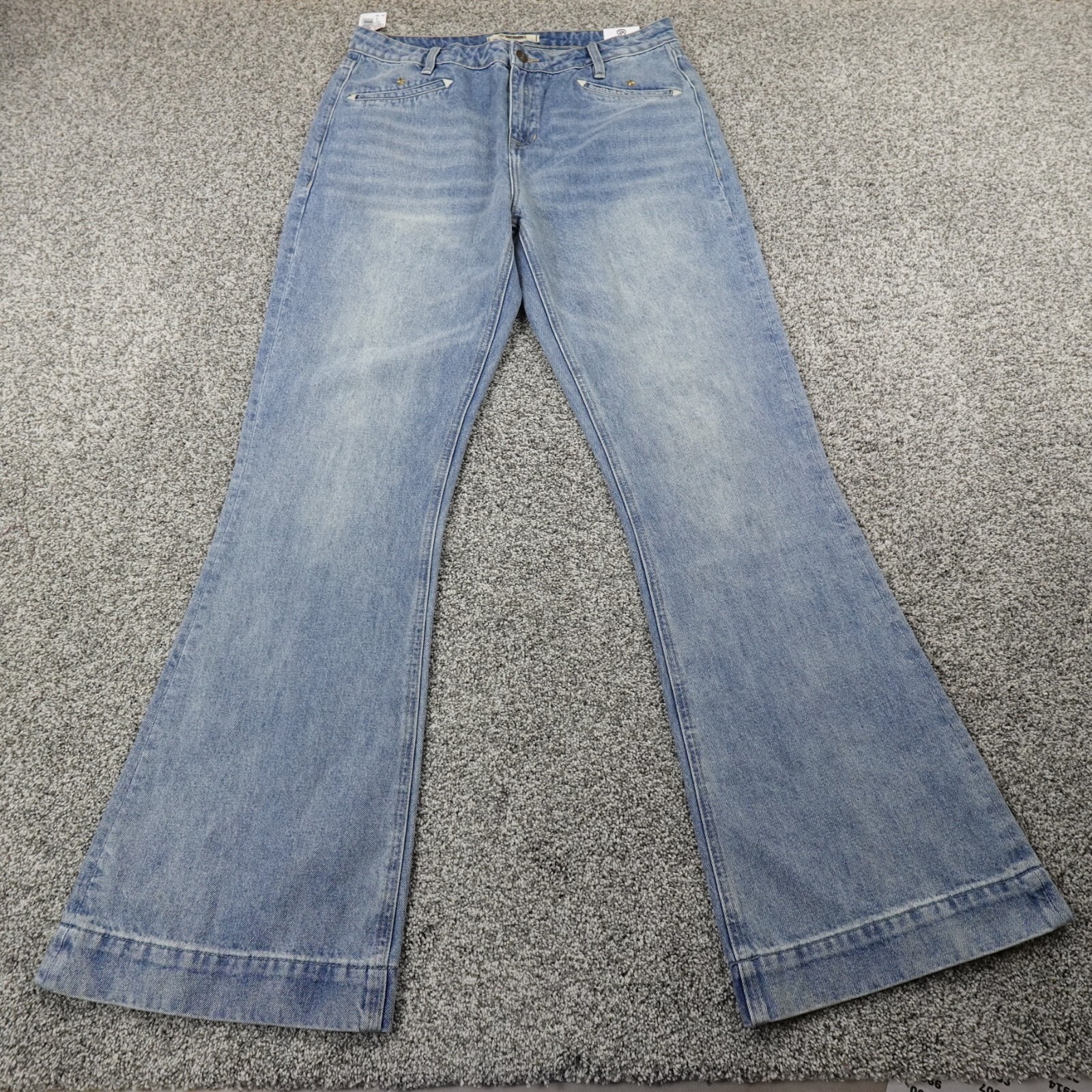 New Rock Roll Denim Jeans Womens 34 Blue Pants Flare Bell Bottom Cowgirl Western